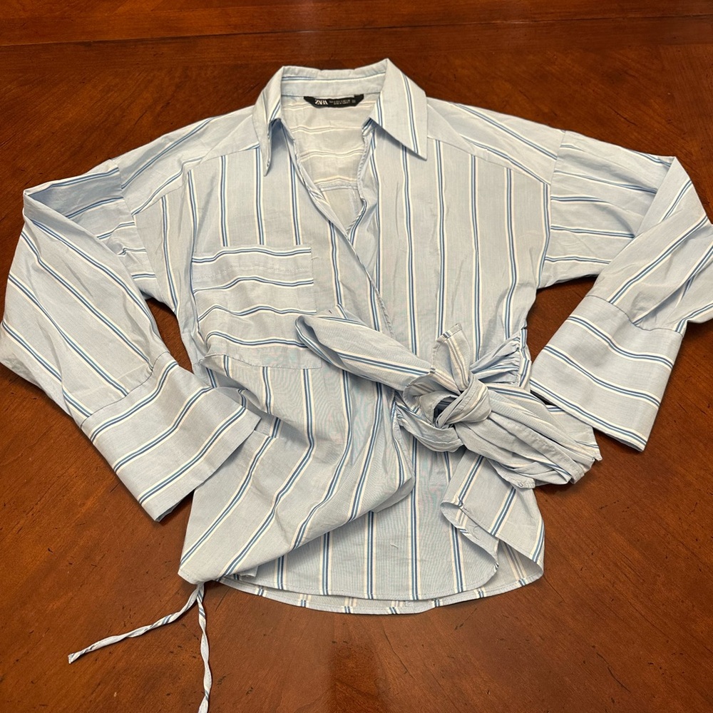 Zara Light Blue Striped Women's Shirt